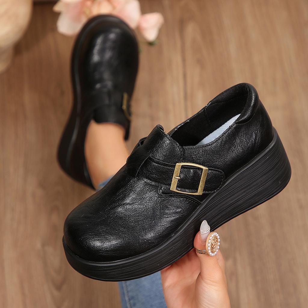 Pegged Heels, Round Toe, Thick Sole, Casual Women's Shoes