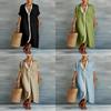 Spring Female Collared Cotton Linen Dress With Zipper For Travel And Office