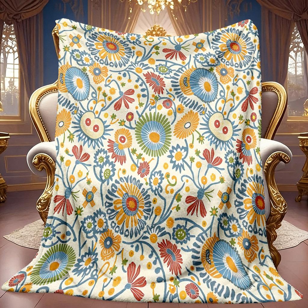 1pc 2D Multicolor Floral Theme Pattern Flannel Blanket, Soft HD Digital Print, Cooling Blanket Suitable for All Seasons! Soft And Breathable 100% Poly