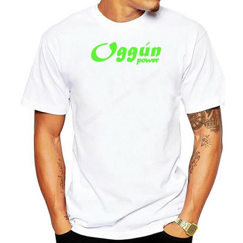 Male short sleeve Oggun Power Mens TShirt Green Letters Santeria Ifa Elegua Chango Yemaya T SHIRT mens casual teeshirt tops S