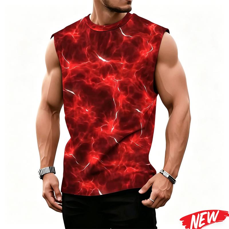 Flashing Lightning Pattern Tank Top For Men Cool 3d Printing T Shirts Summer Casual Sleeveless Tees Street Loose Tank Tops