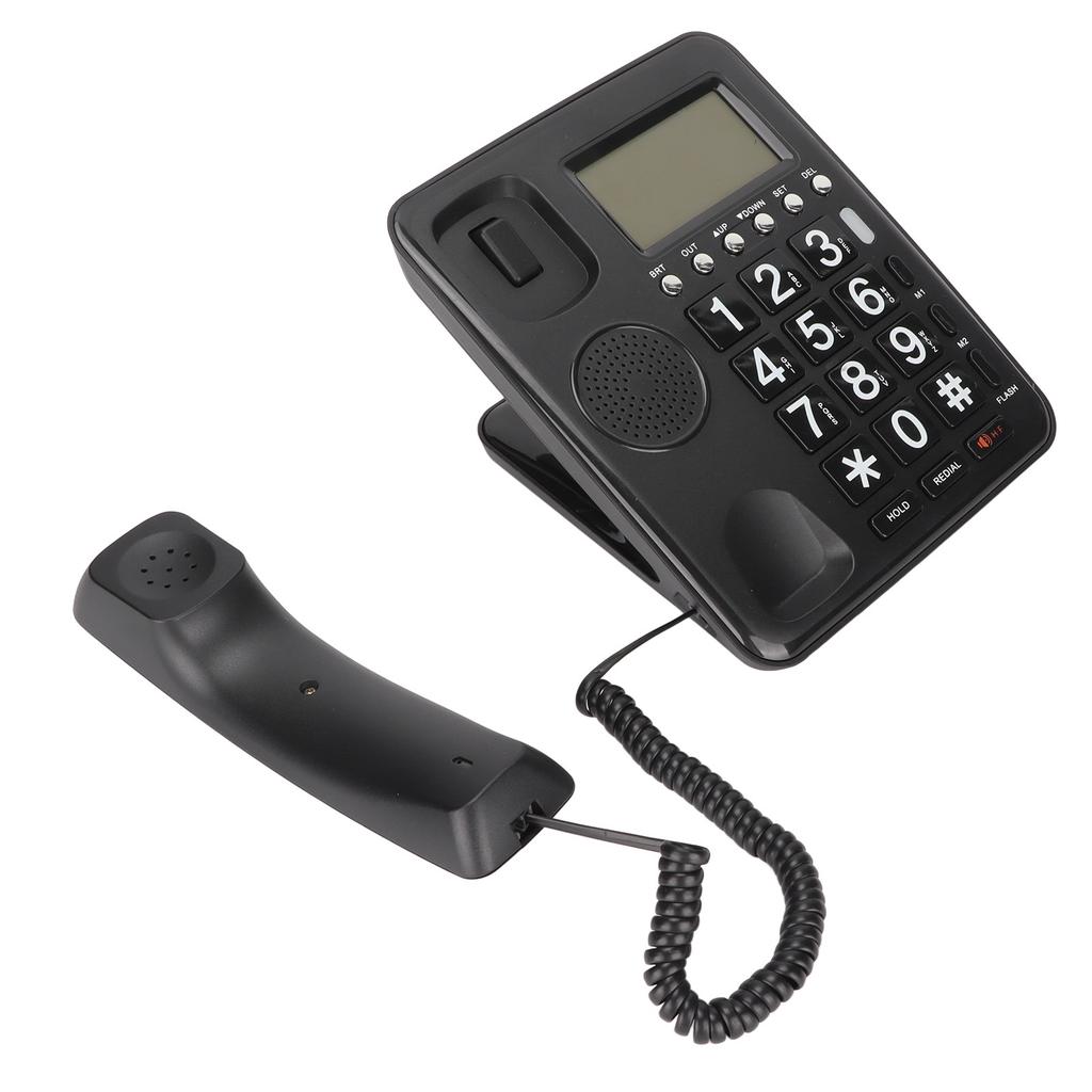 Corded Telephone Caller ID Full Hands Free Fixed Landline with Blue Screen for Home Office Black