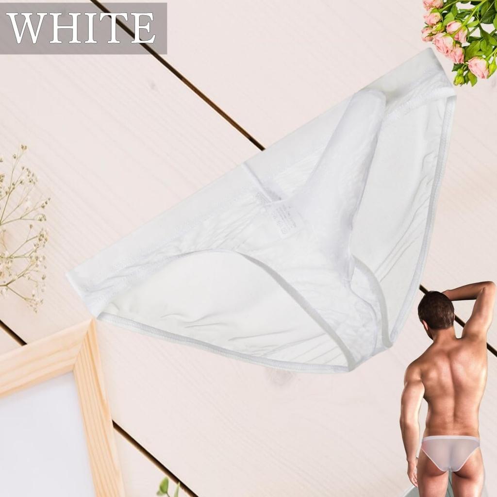 La Transparent Sexy Underwear Micro Mesh Pants Lingerie Elephant Briefs [Heureux Joie] Men's See-Through Men's (XL, WHITE)