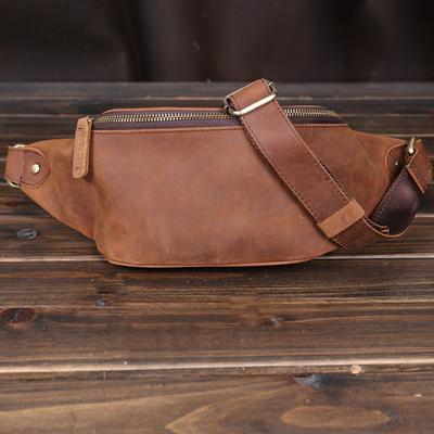 New Retro Crazy Horse Leather Cowhide Men's Waist Bag, European and American Trendy Genuine Leather Chest Bag