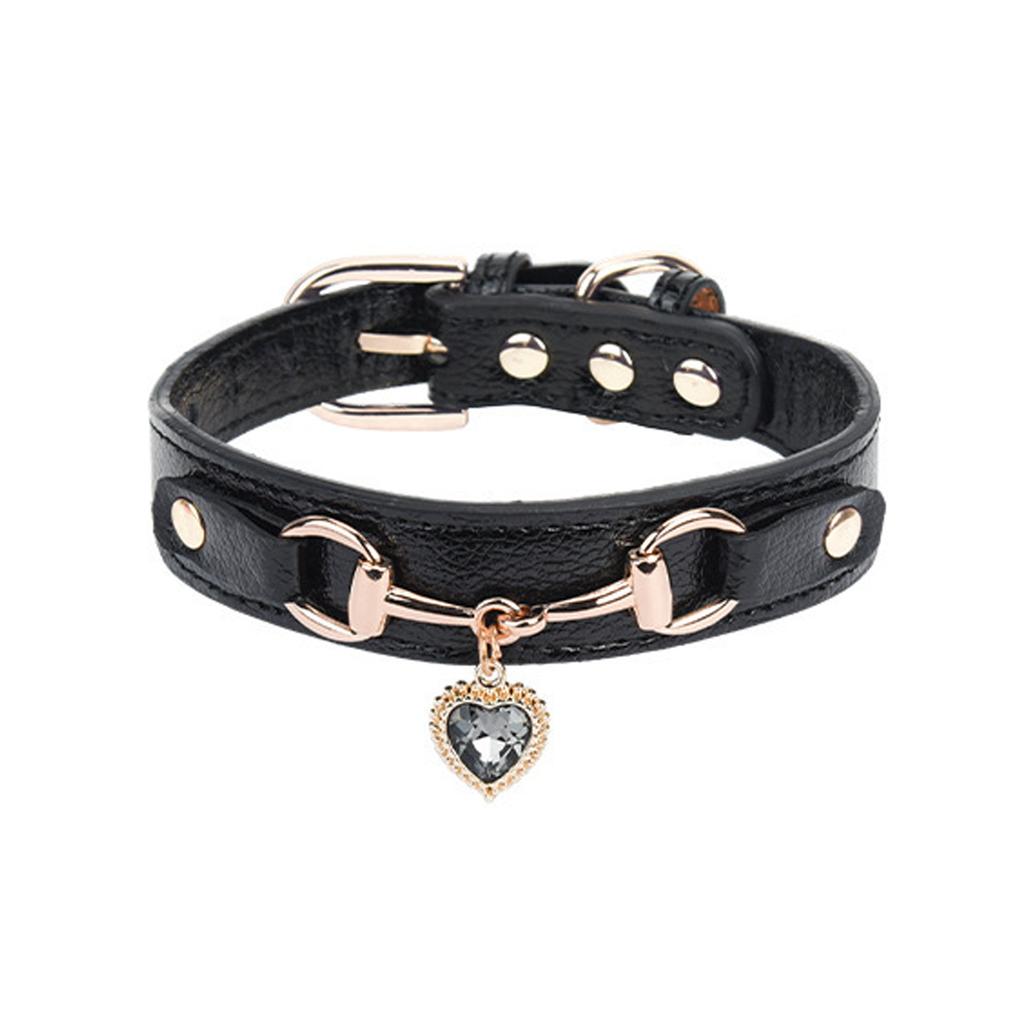 PU Leather Dog Collar With Rhinestones Love Heart Pendant Pet Necklace Collar For Dog Cats Birthday Party Dressingup