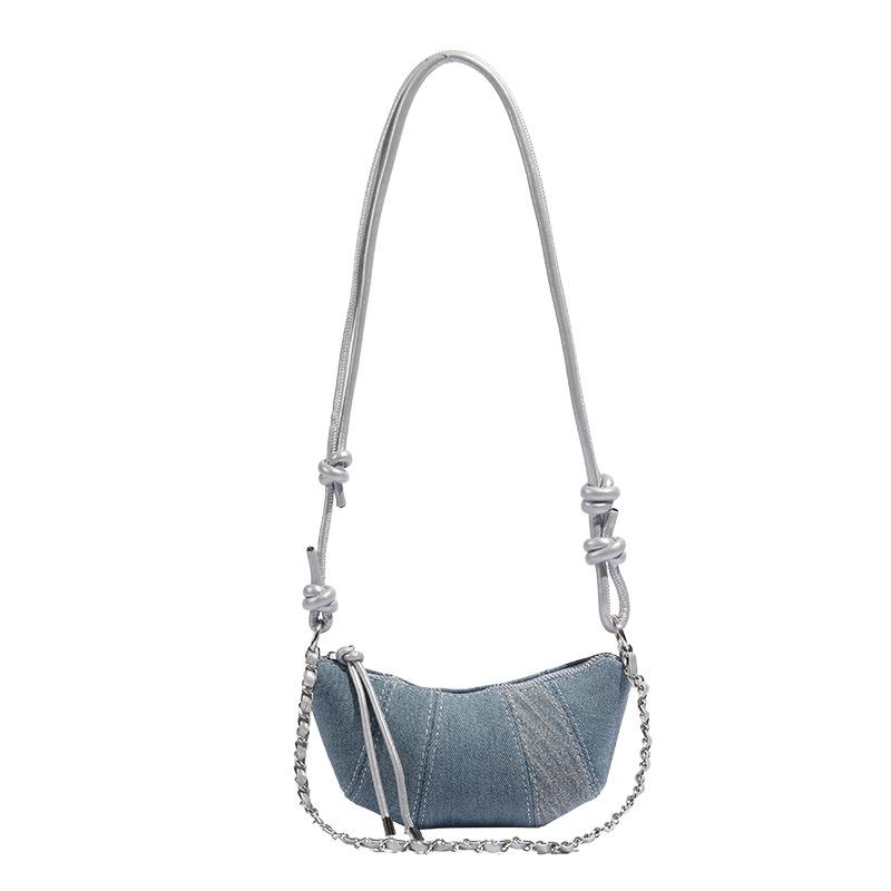 Denim Series Women's Small Bag, High-end Underarm Chain Bag, Simple and Fashionable Texture Versatile Shoulder Messenger Bag