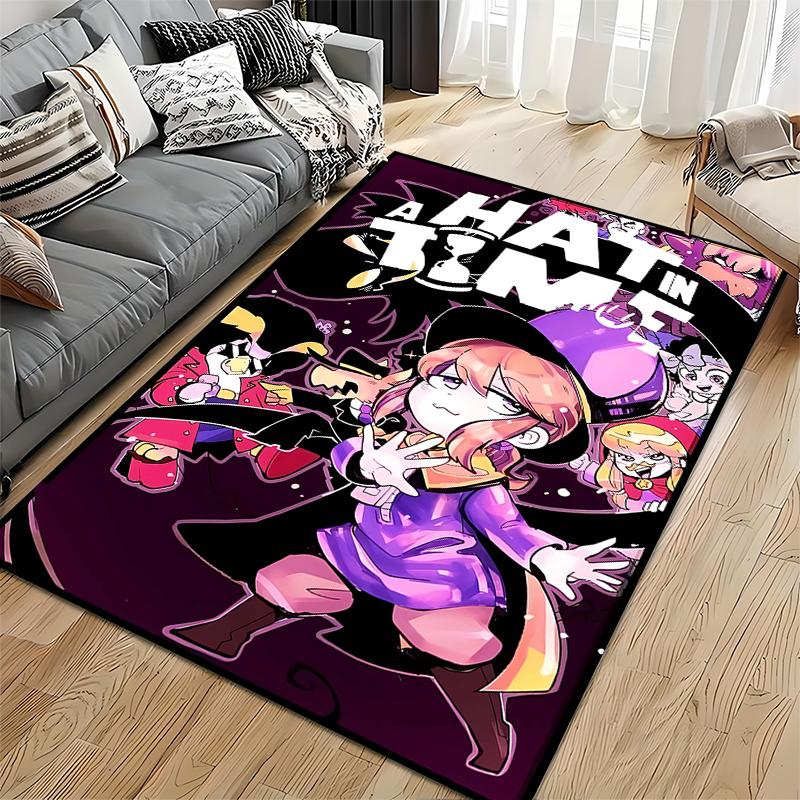Cartoon Girl Purple Outfit Carpet, A Hat in Time Game Themed Decor Suitable for use as an anti-slip for living room bedroom sofas