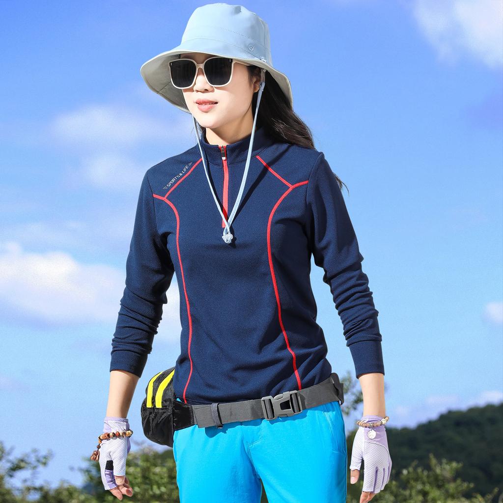 Vêtements d'extérieur à séchage rapide pour femmes, randonnée et escalade, printemps et automne, nouveau T-shirt respirant à manches longues élastique pour sports de course, col montant