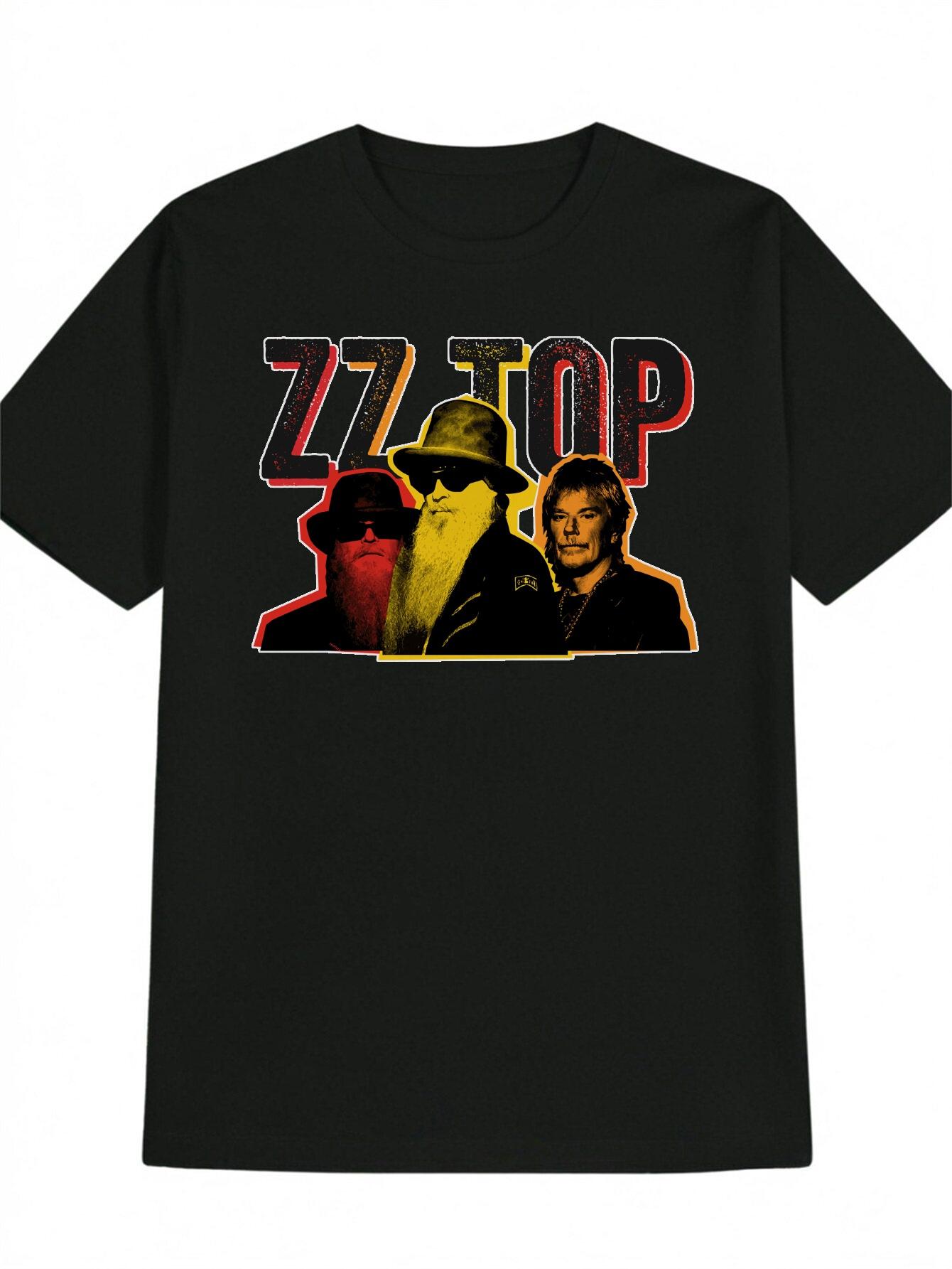 ZZ Top Casual Crew Neck T-shirt - Vintage Graphic Tee with Three Autographed Portraits M