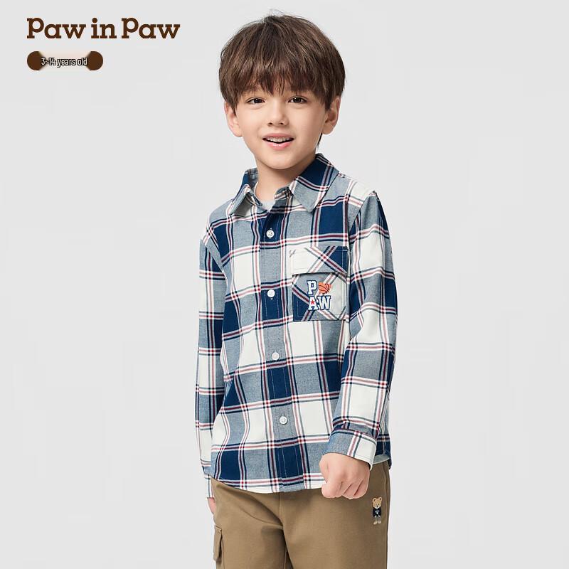 PawinPaw Boys  Cartoon Bear Plaid Shirt 120