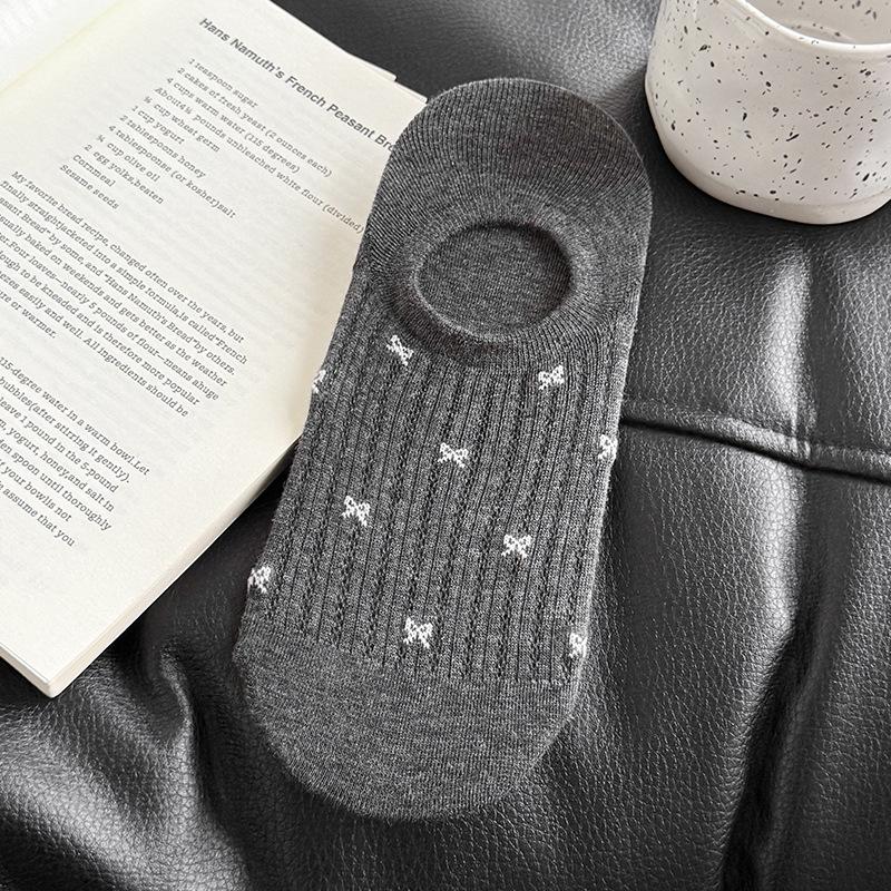 Women's Summer Mesh Thin Shallow-mouthed Invisible Socks Women's Pure Cotton Bow Women's Boat Socks Short Socks