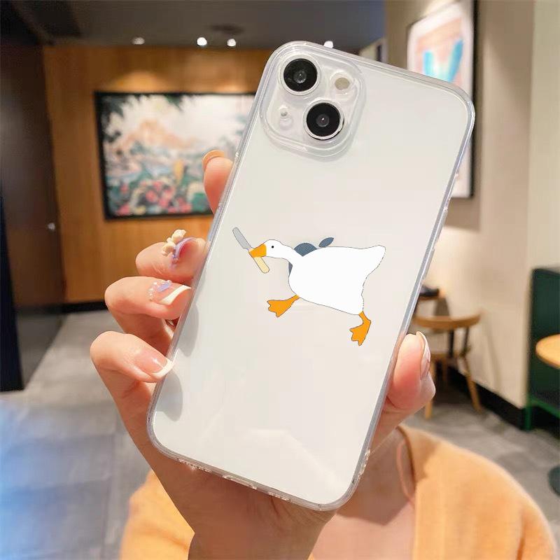 Cute Duck Cartoon Doubt Transparent Phone Case For iPhone 15 14 13 12 mini 11 Pro Max XS X XR SE 7 8 Plus Straight Edge Cover