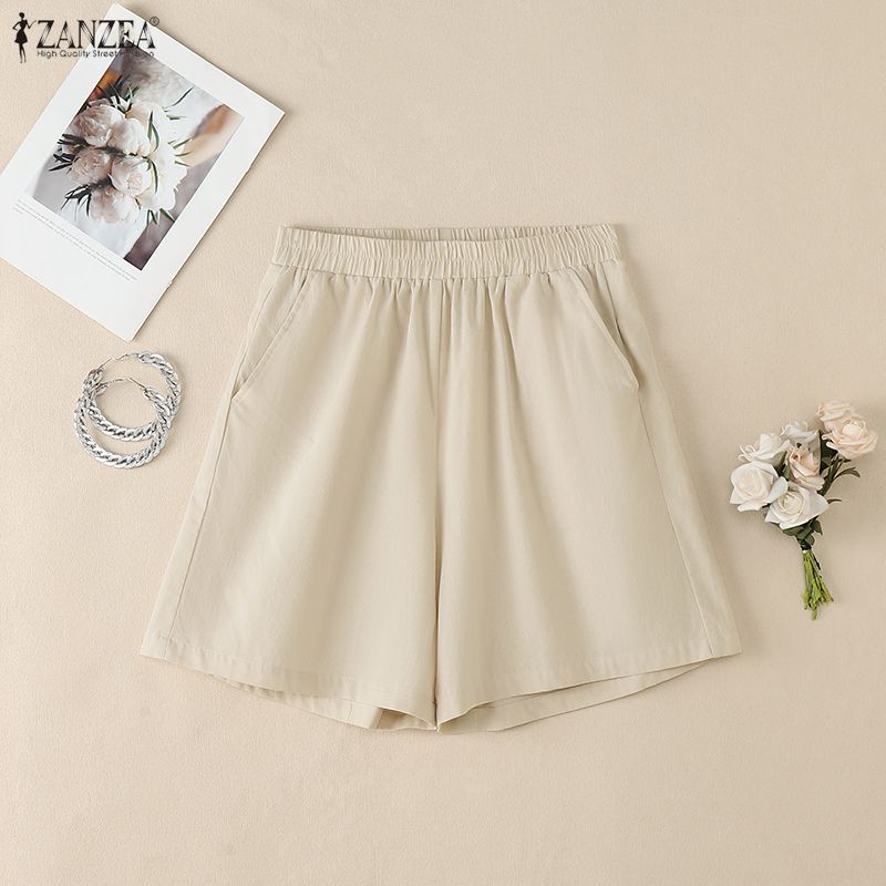 ZANZEA Mulheres Casual Cintura Elástica Solta Shorts de Verão