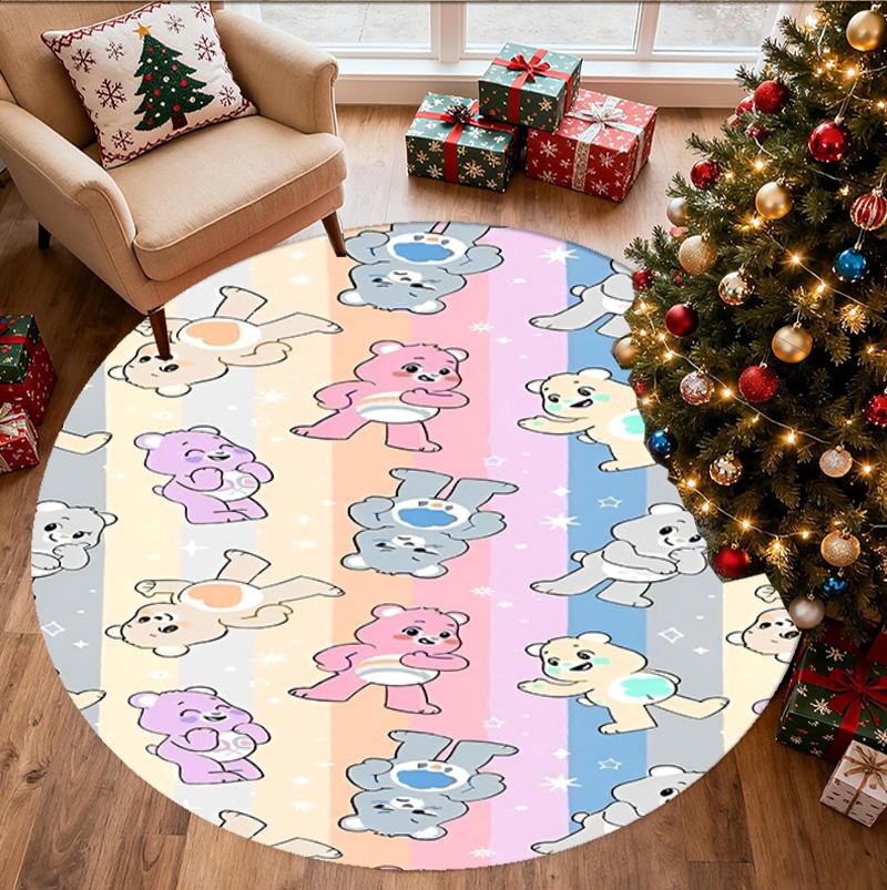 Care Bears Pattern Round Rug, Indoor/Outdoor Mat, for Picnic, Gameroom, Bedroom, Office, Living Room, Home Decor Carpet, Birthday Gift