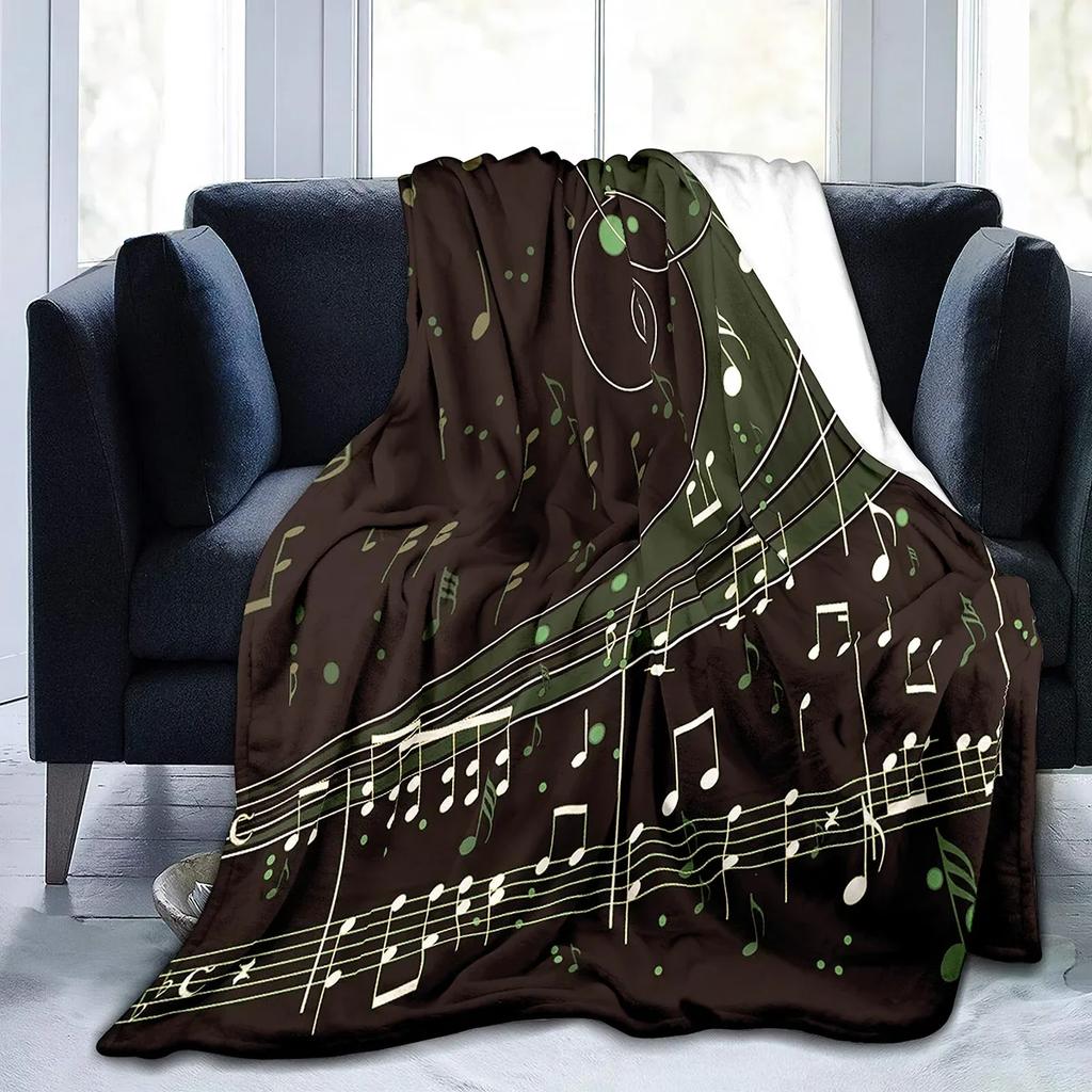 Music Note Piano Pattern Flannel Throw Blanket for Bed Sofa Couch All Season Warm Super Soft Lightweight Blanket King Queen Size