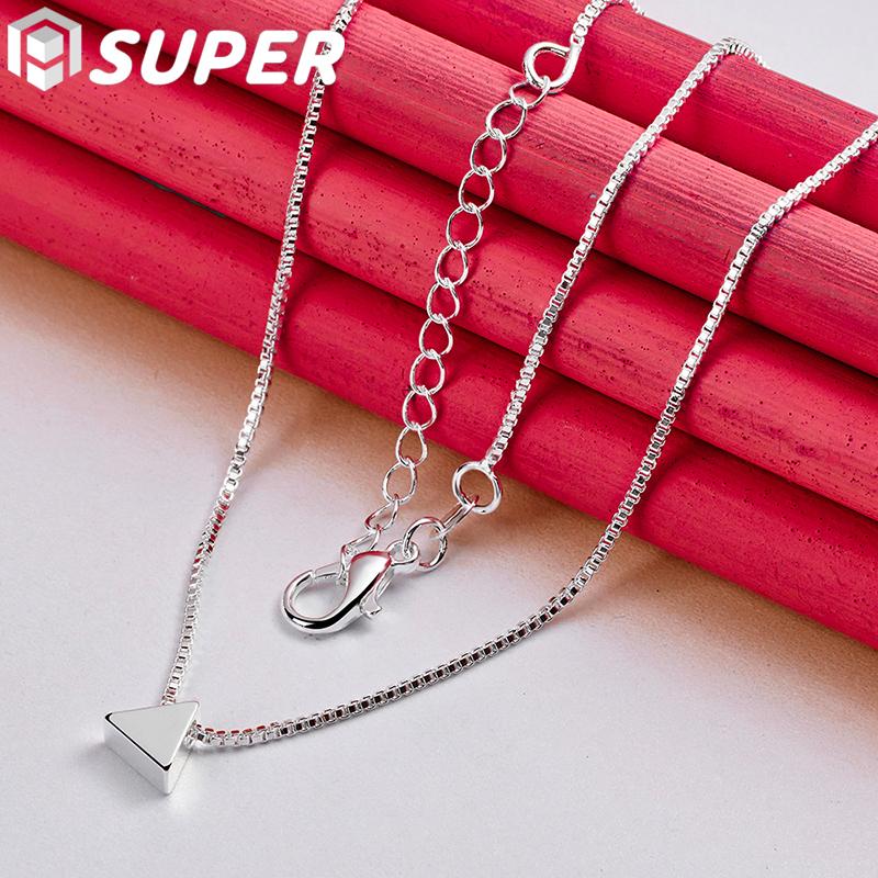 925 Sterling Silver 18 Inch Triangle Pendant Box Chain Necklace Jewelry