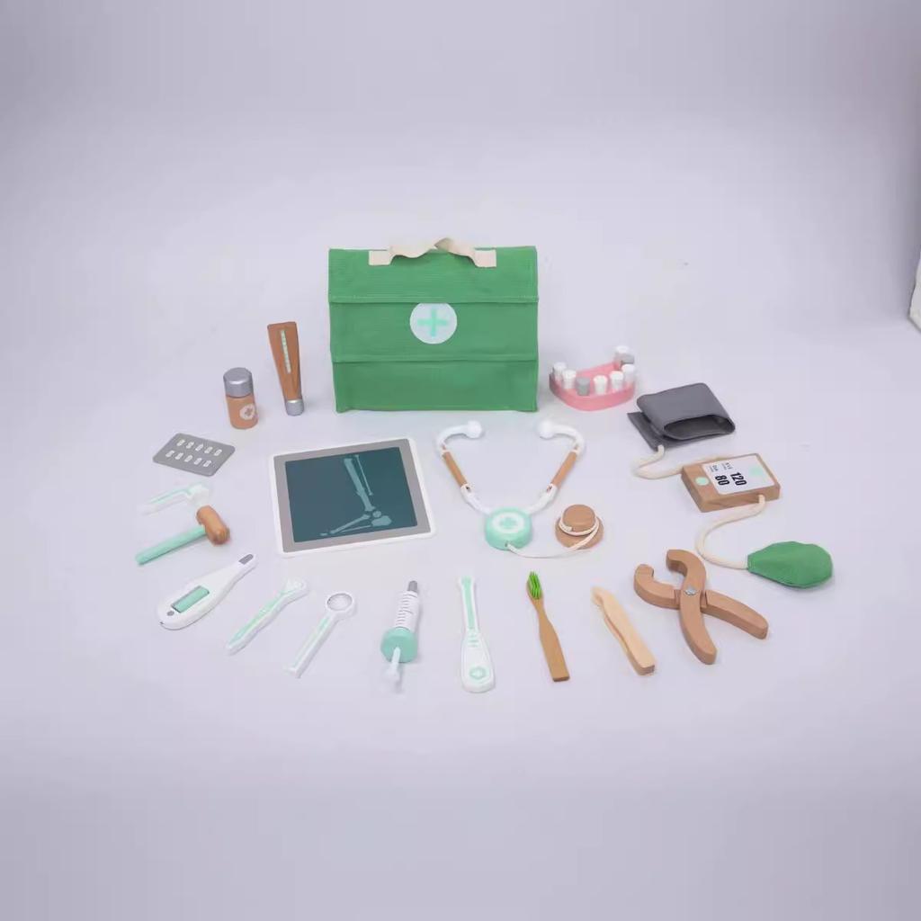 Wooden children's play house little doctor medical bag cosmetic bag simulation injection stethoscope role simulation toy