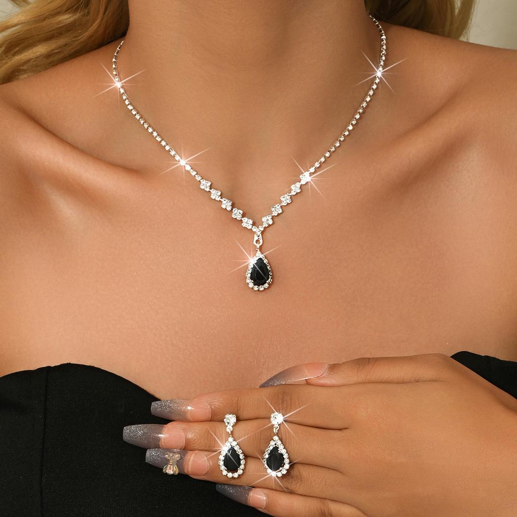 Brautschmuck Halskette Armband Set Strass Zirkon Hochzeitskleid Damen Hochzeitsaccessoires Premium Zweiteiliges Set