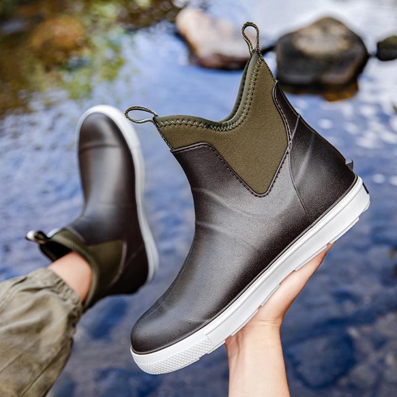 Fashion Versatile Casual Middle Tube Waterproof Shoes Men Fashion Hiking Shoes Anti-slip Wear-resistant Outdoors Rain Boots Fishing Boot