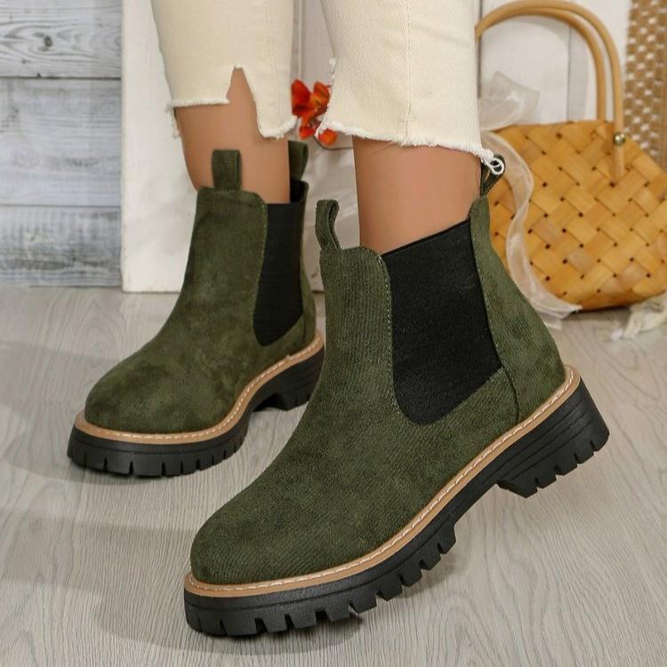 Large Size Women'S Shoes Autumn And Winter Suede Round Head Square Heel Medium Heel Chelsea Short Women'S Boots