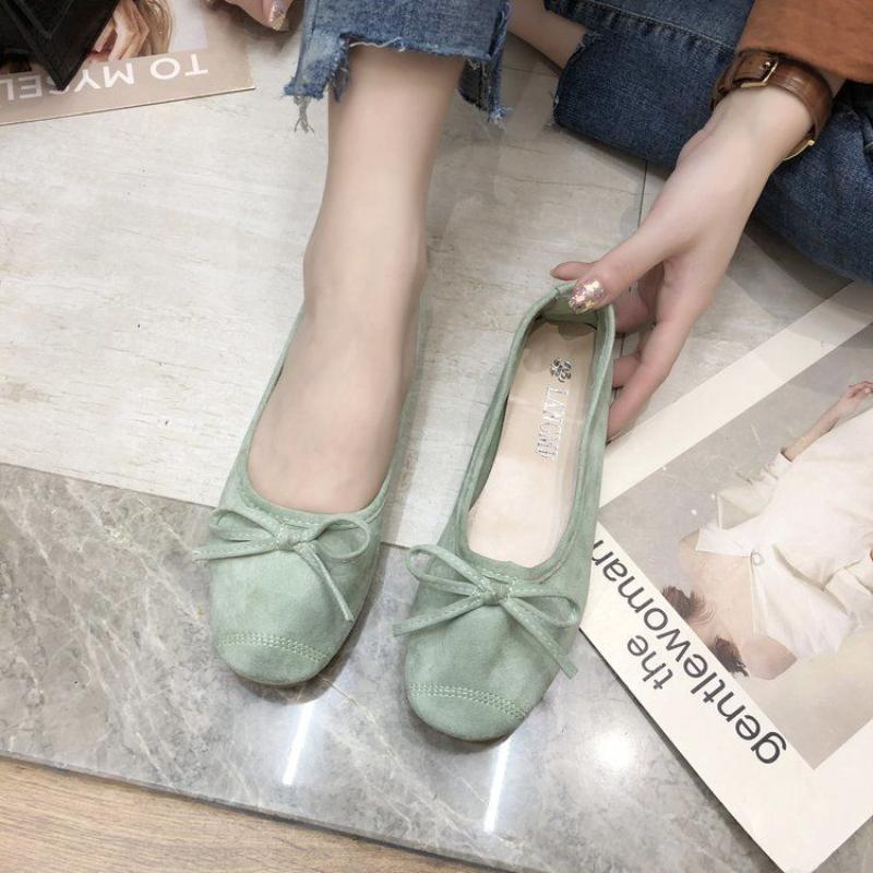 Fashion Round Toe Yellow with Bow Shoes for Woman 2024 Women's Summer Footwear Cute Green Kawaii A Popular Beau Today Genuine Mark Trend