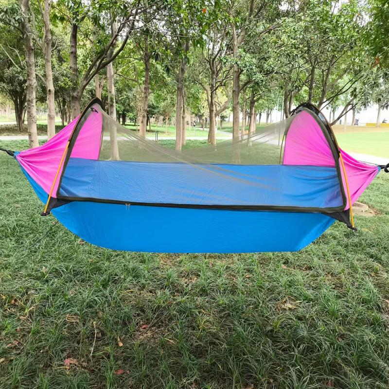 Outdoor Camping Hammock With Mosquito Net Double Single Person Anti-Tip Parachute Fabric Hanging Bed Aluminum Stand