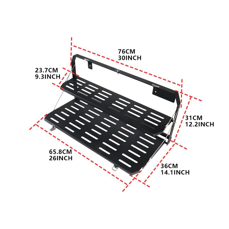 Drop Down Tailgate Table for 2007-2024 Jeep Wrangler JL - Foldable Cargo Shelf with MOLLE Panel Luggage Holder Camping Acce