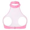 Sexy Women Wet Look Leather Cupless Cage Bra Top Sleeveless Halter Neck Backless Open Bust Crop Tank Tops Lingerie