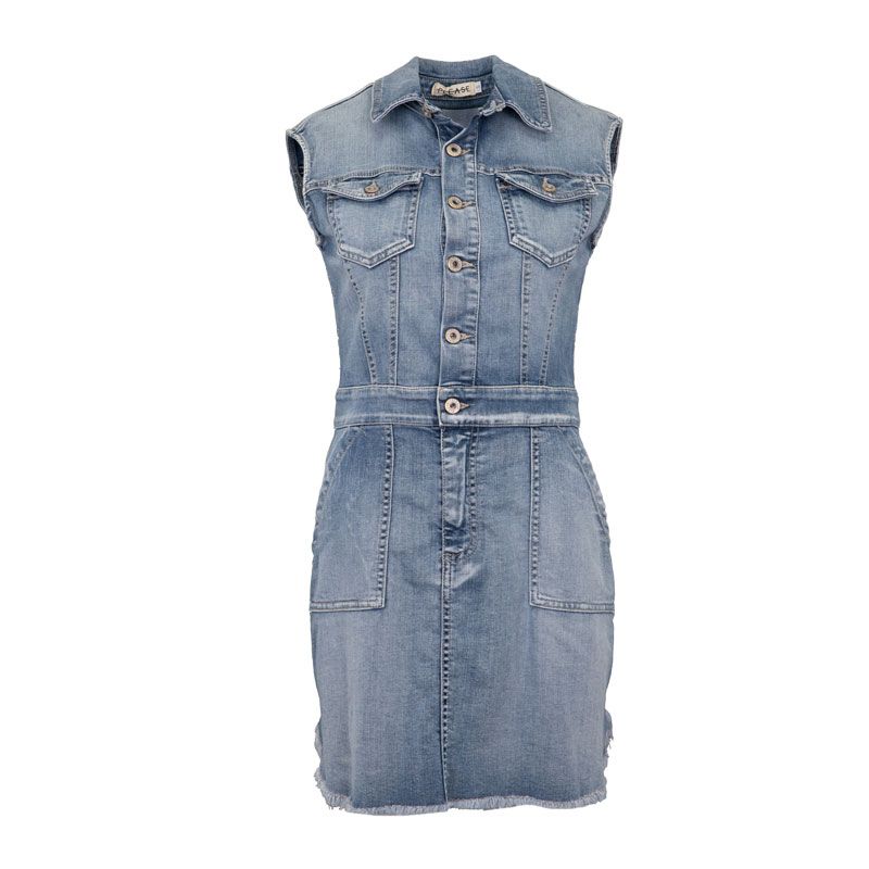 Sleeveless Blue Denim Fitted Dress Woman PLEASE