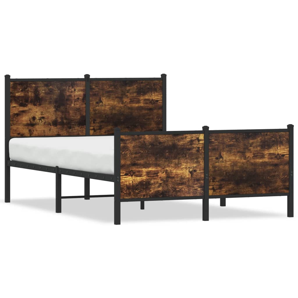Metal Bed Frame Without Mattress Smoked Oak Finish 120 X 190 Cm