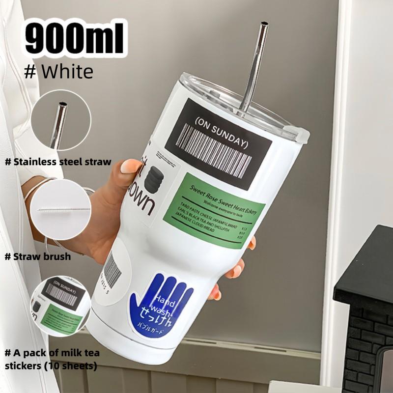 

Термокружка из нержавеющей стали для кофе в машину, термос для заморозки, термос, бутылка для воды с трубочкой, сохраняющая холод и тепло, стакан 900 мл 0.9L белый