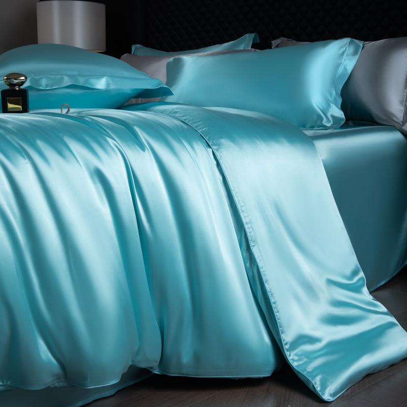 Luxury Mulberry Silk Duvet Cover Set High End Satin Solid Color Quilt Cover and Pillowcases Soft Silky King Size Comforter Cover