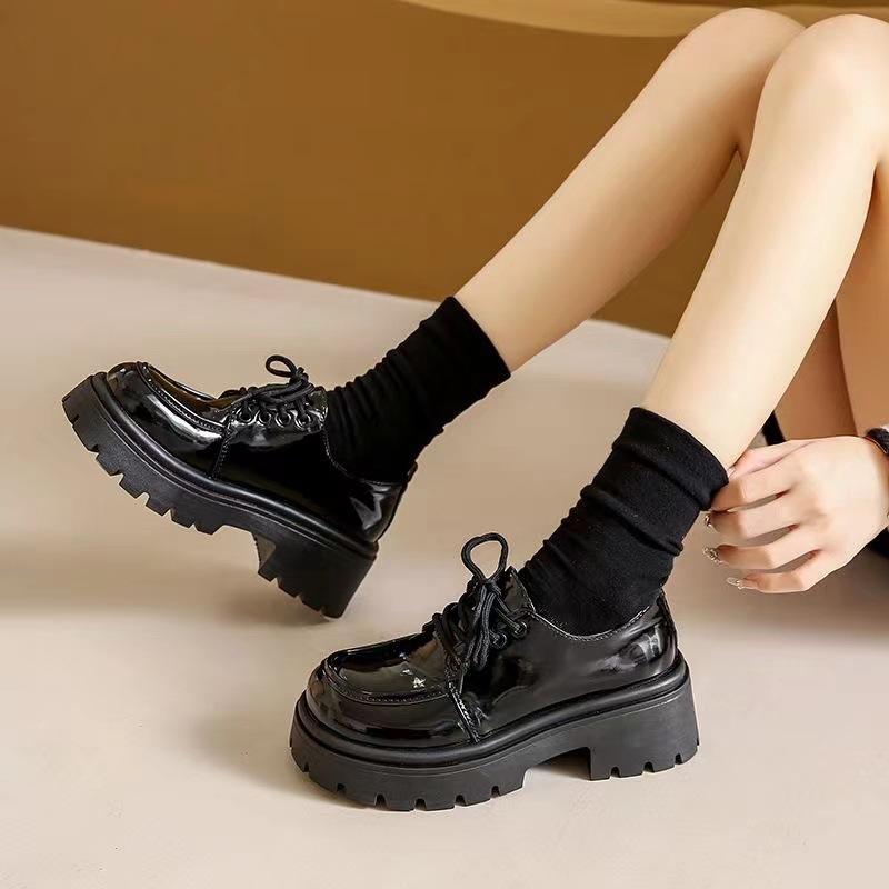 Fashion Chunky Platform Oxfords Shoes for Women 2025 Spring Non Slip Lace Up Heels Woman Thick Bottom Patent Leather Gothic Pumps Shoes