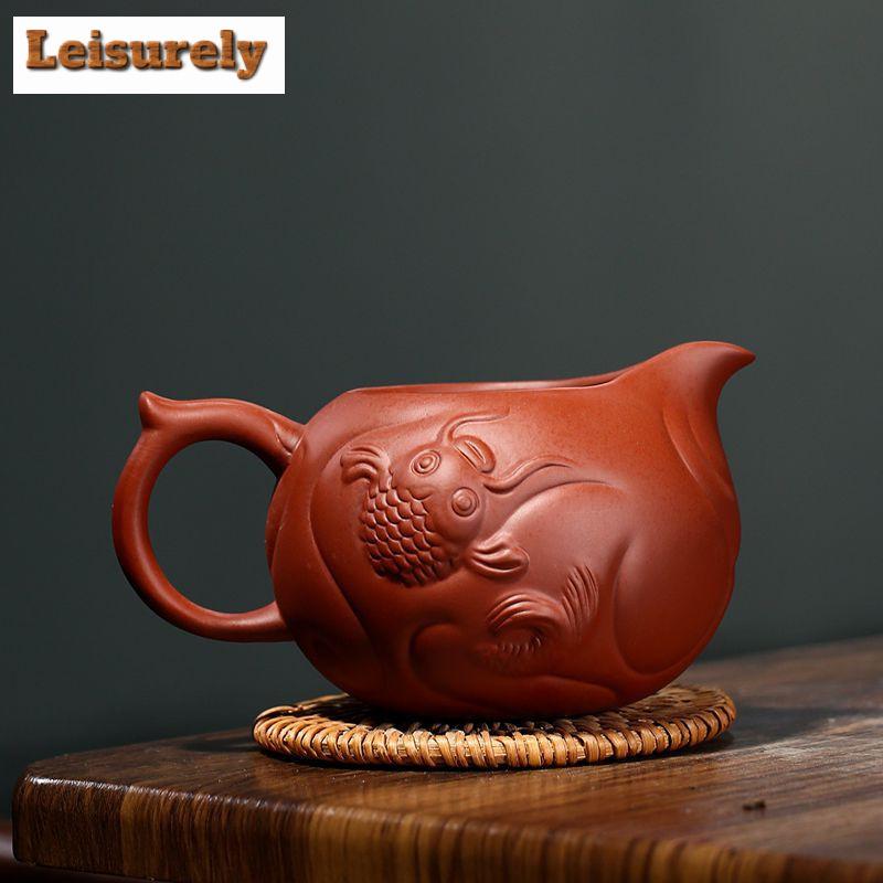 340ml Boutique Yixing Purple Clay Tea Pitcher Handmade Fish Dragon Justice Cup Raw Ore Mud Divider Chahai Chinese Zisha Teaset