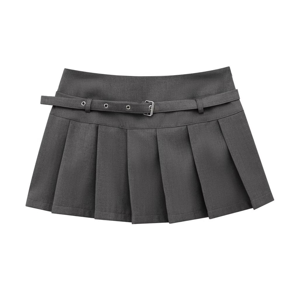 Spring 2025 Women's European & American Style Belted Pleated Skirt