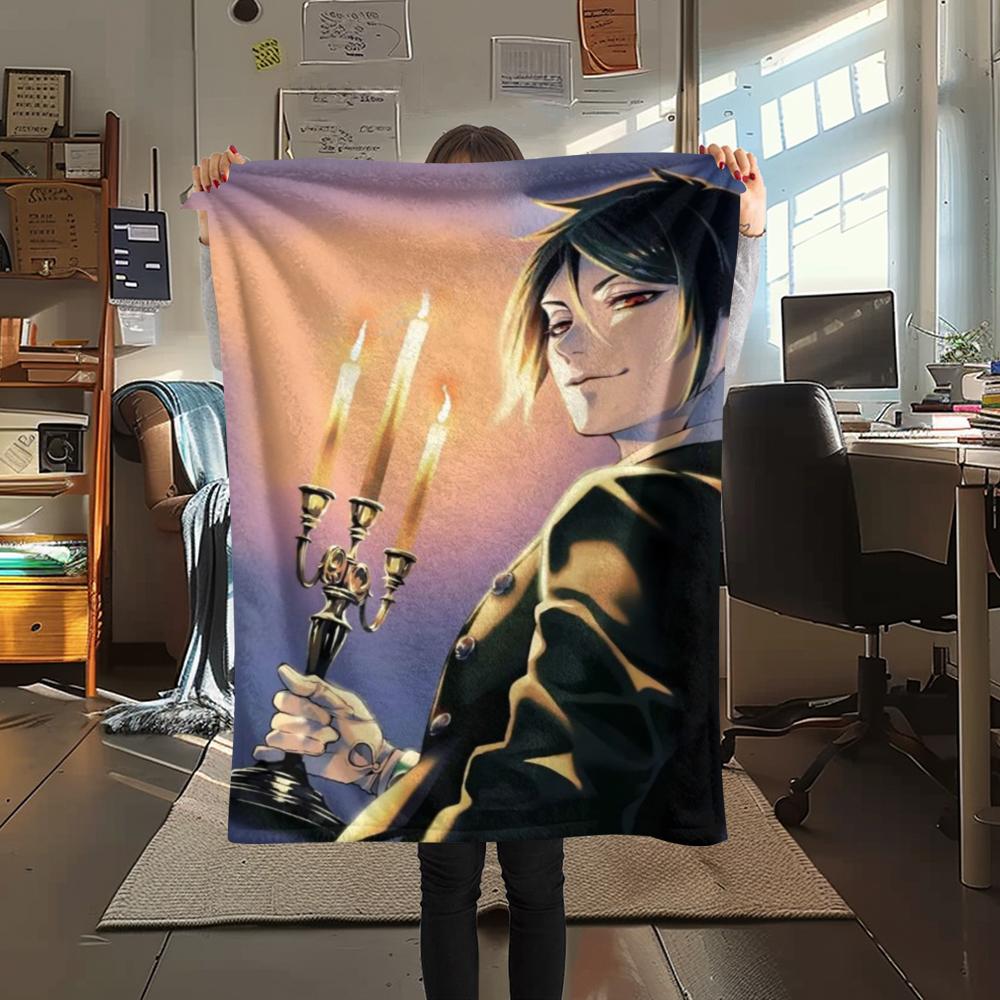 Flanelová deka s potiskem Black Butler, Vysoce kvalitní, Pohodlná pro všechna roční období, Domácí dekorace, Teplo a pohodlí, Perfektní pro vánoční dárky07
