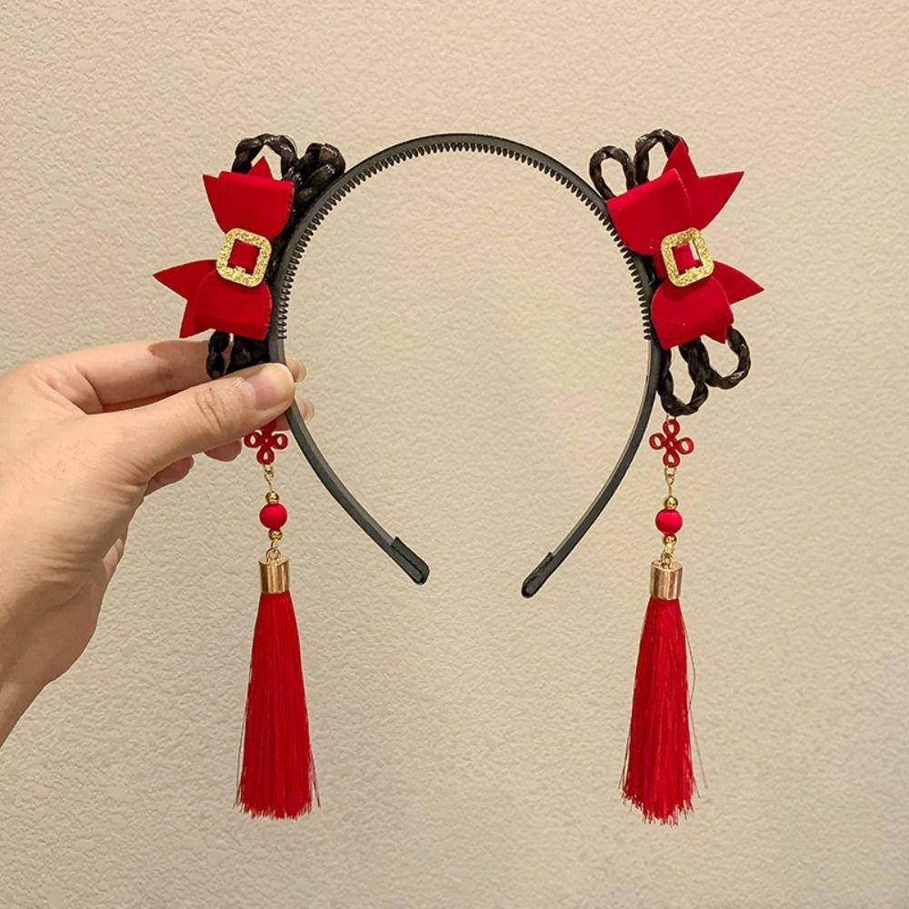 Flower Chinese New Year Headwear Braid Hair Hanfu Hair Sticks Children Wig Headband  Girls