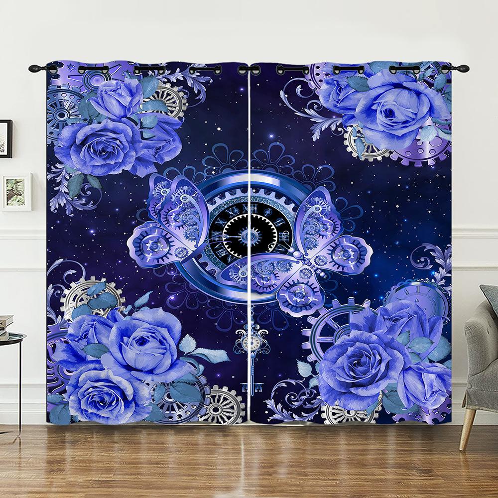 Curtains Animal Butterfly Dark Wind Flower Curtains Bedroom Living Room Blackout Curtain Perforated