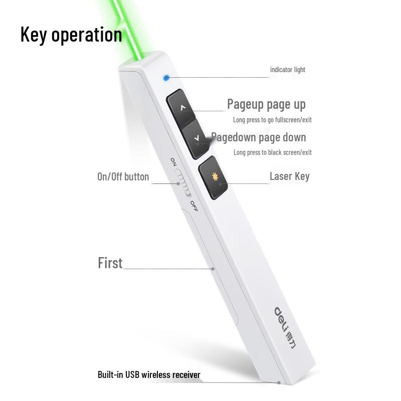 Deli 2802G Wireless Green Laser Presentation Remote