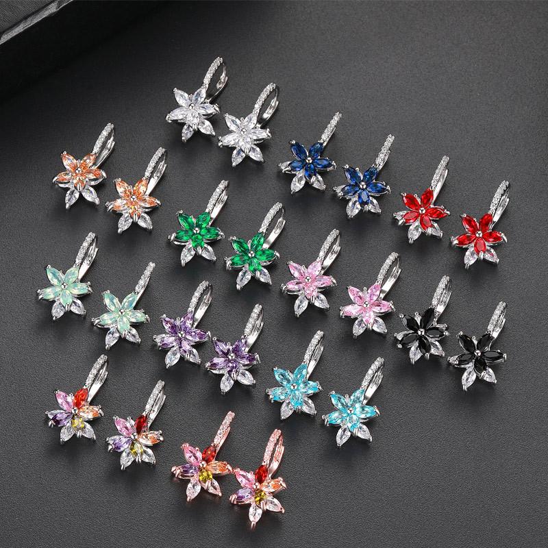 HUAMI Double Layer Flower Earrings Hoop Ear Clip With CZ Zirconia Design Big Jewelry For Wedding Women Earrings Dangle Drop