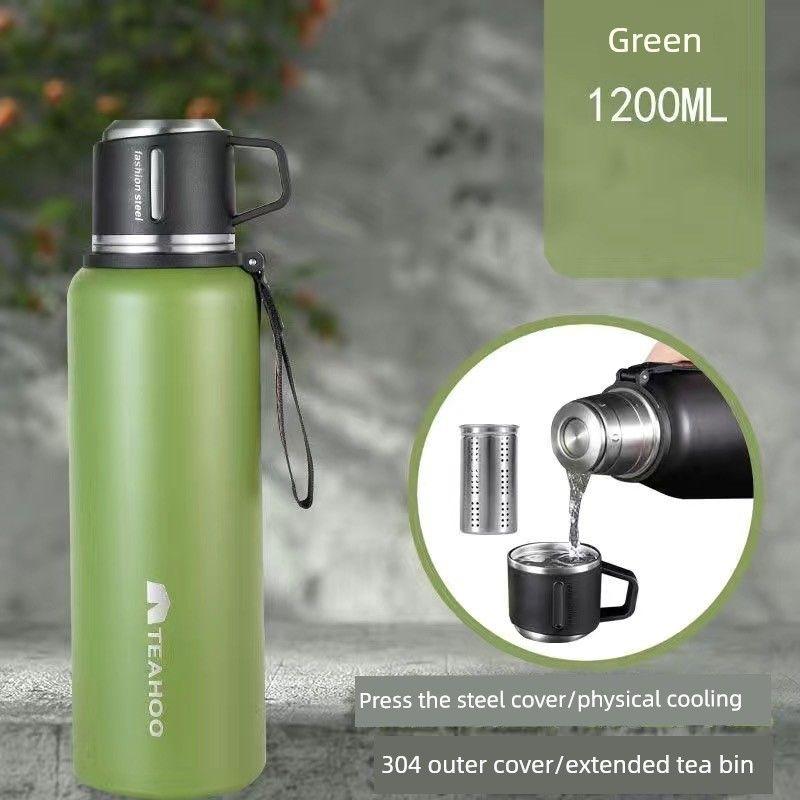 Large-Capacity Thermos Cup with Tea-Water Separation, All-Steel, Portable for Outdoor Use, Suitable for Car Use in Winter, with Handle for Brewing Tea