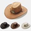 Unisex Artificial Suede Beach Cowboy Hat Wide Brim Solid Color Sun Sunscreen Cap Breathable Sun Protection Party Cosplay Hat