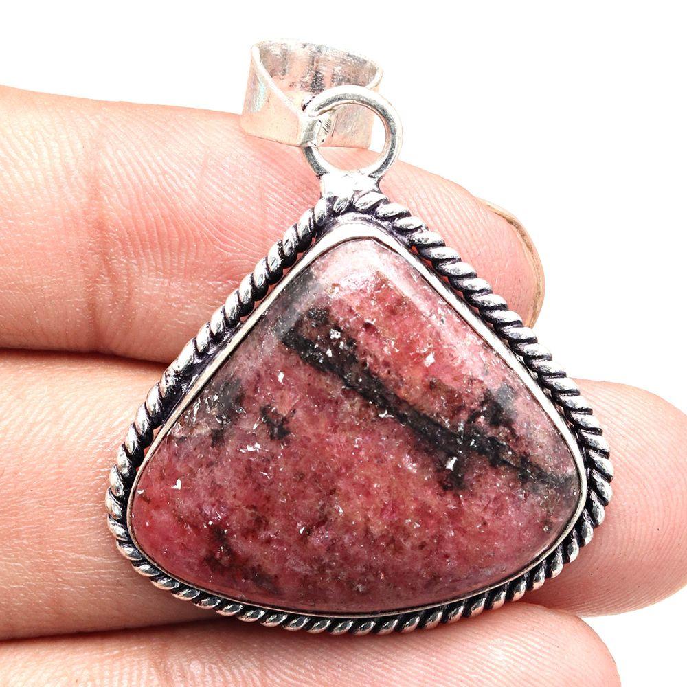 Pendant Rhodonite Gemstone Handmade Gift For Her Silver Jewelry 1.75"