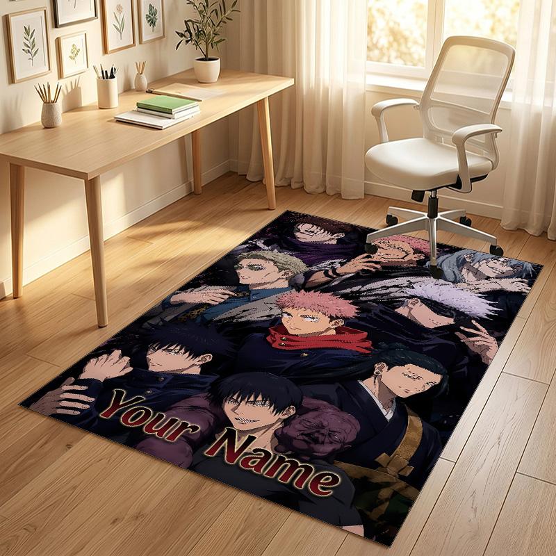 Personalized Crystal Velvet Carpet,Jujutsu Kaisen Custom Printed Name, Plush Area Rug For Home Indoor Decor