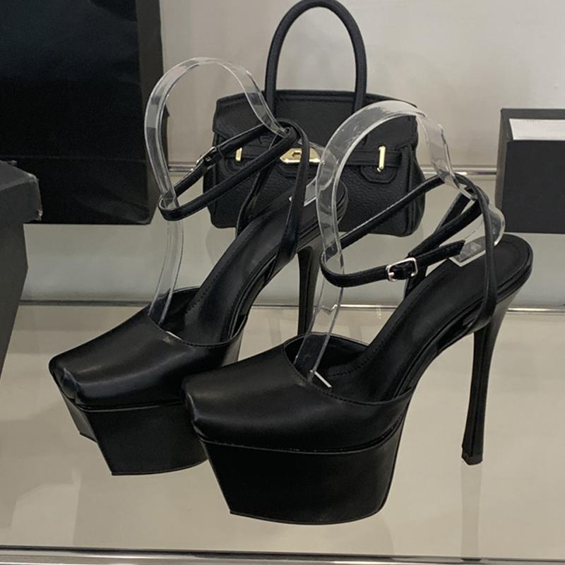 Fashion Liyke New Design Strange Platform Shoes Women Pumps Pleated Leather Square Toe White High Heels Slingback Sandals Stiletto Mujer