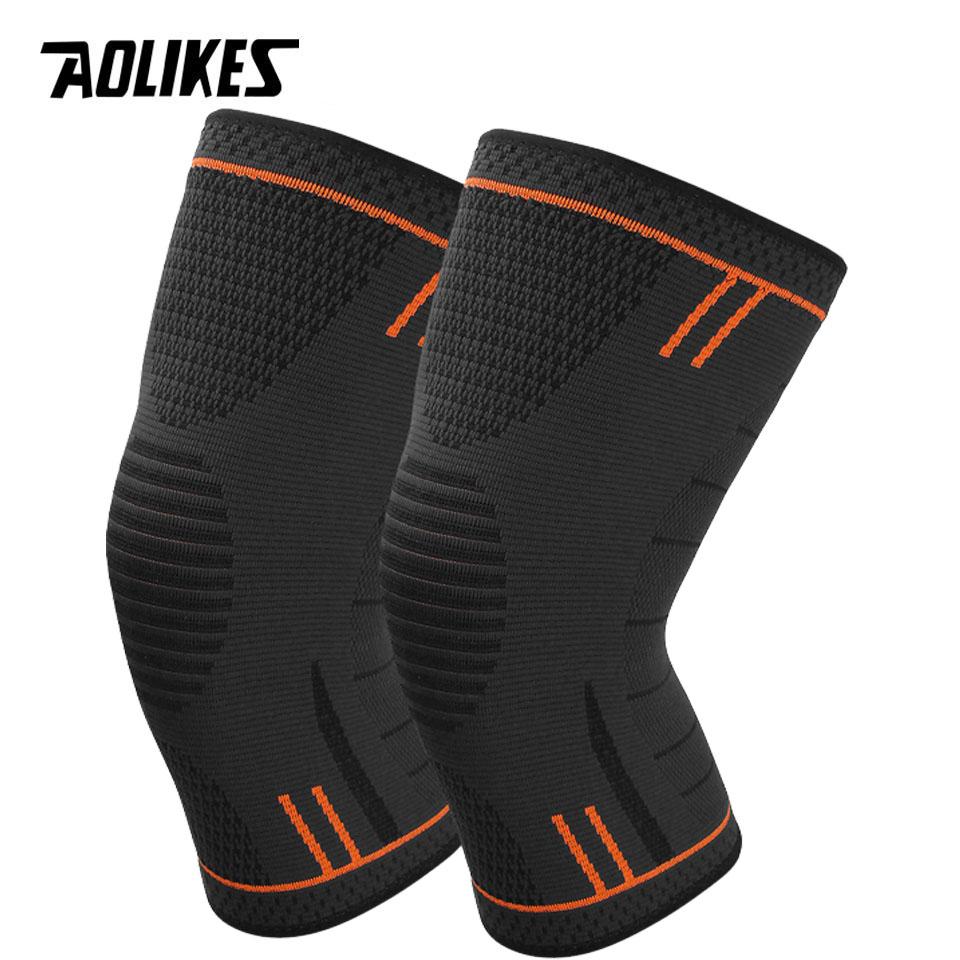 AOLIKES 1Pair Compression Knee Support Sleeve Elastic Breathable Knee Pads Brace Springs Gym Sports Protector Basketball Run