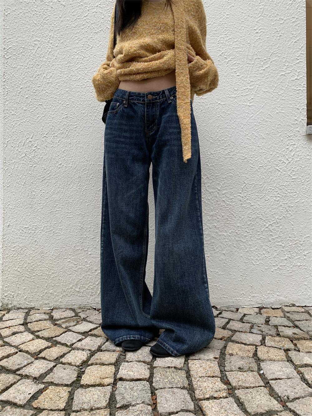 

Yuyi 2025 Autumn/Winter Women s Retro Straight-Leg Jeans - Loose, Versatile, Slimming Long Pants (Style: LQ1332) S (up to 100 jin) синий