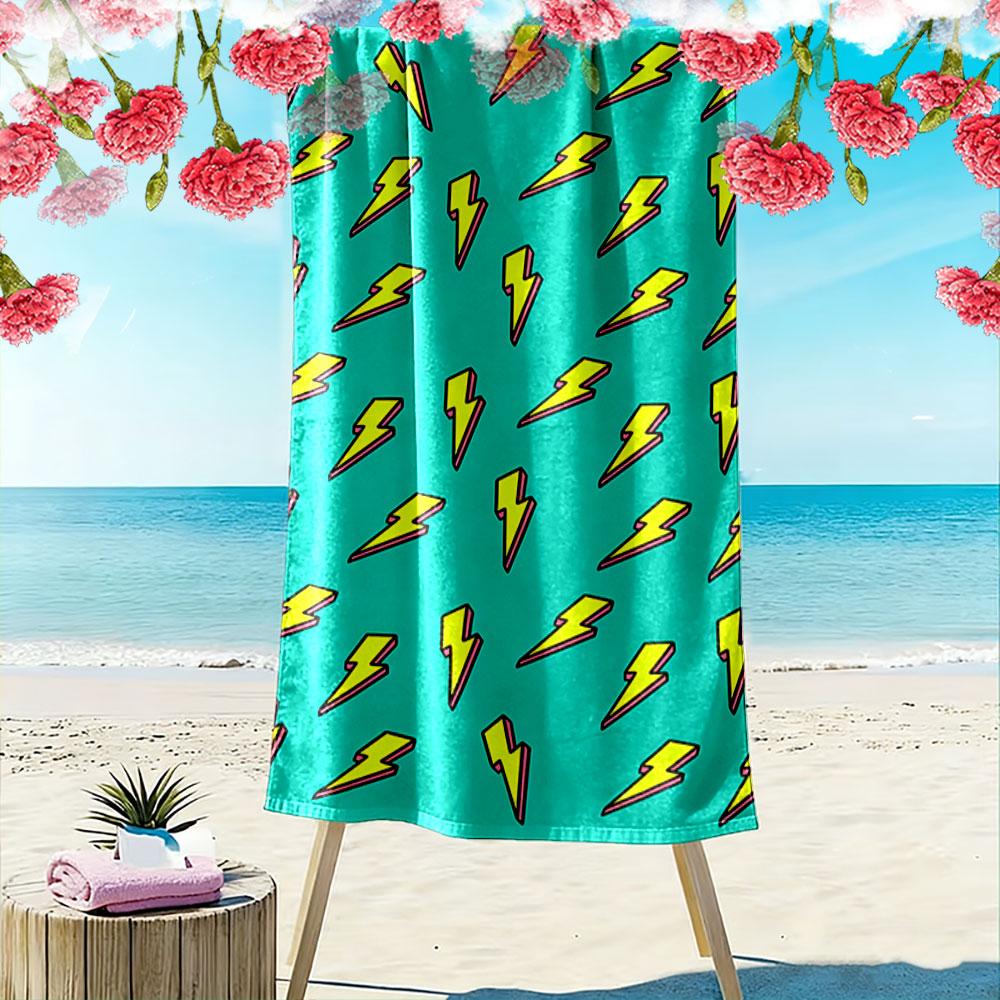 Yellow Lightning Bolt Pattern Beach Towel Quick-drying for Travel Outdoor Sports Jogging Beach and Swimming