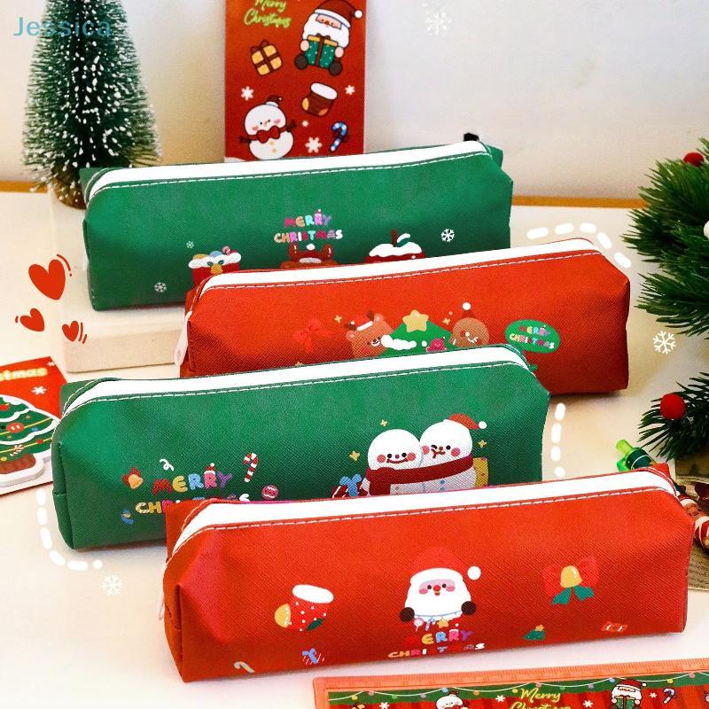 Weihnachtliches Buntstift-Etui mit Reißverschluss Weihnachtsmann Schneemann Große Kapazität Stiftebeutel Schüler Schreibwaren Aufbewahrungstasche