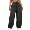High Waisted Wide Leg Jeans Women's Stretchy Boyfriend Denim Pants Straight Loose Baggy Pockets